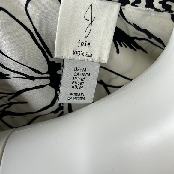 Joie Silk Black and Cream Floral Long Sleeve Button Down Shirt Size M - Picture 10 of 10